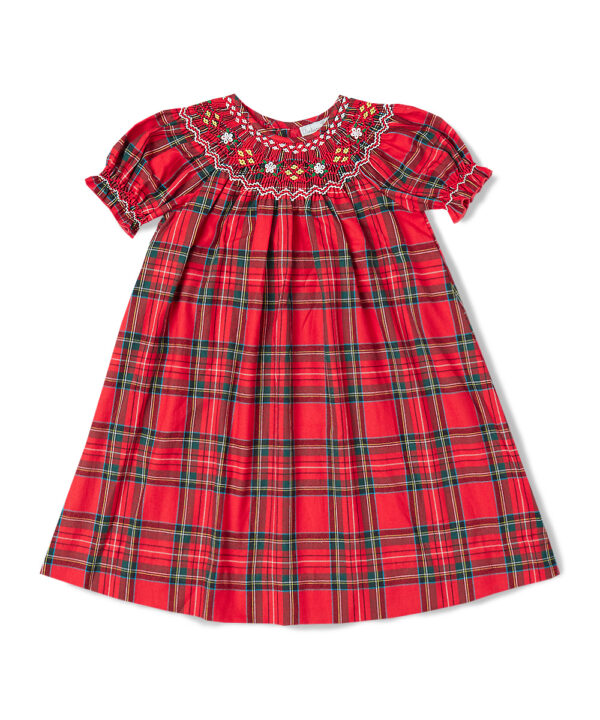 Red & Green Plaid Smocked Bishop Holiday Dress by Smocked Bebe