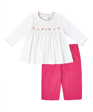 Smocked Red & White Top with red pants by Smocked Bebe