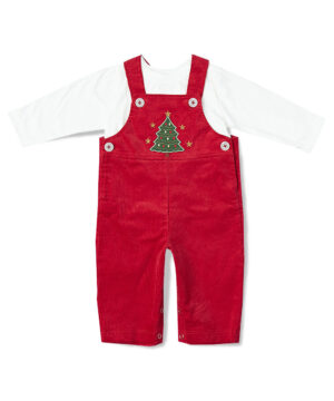 Christmas Tree Applique Corduroy Overalls & Tee from Smocked Bebe