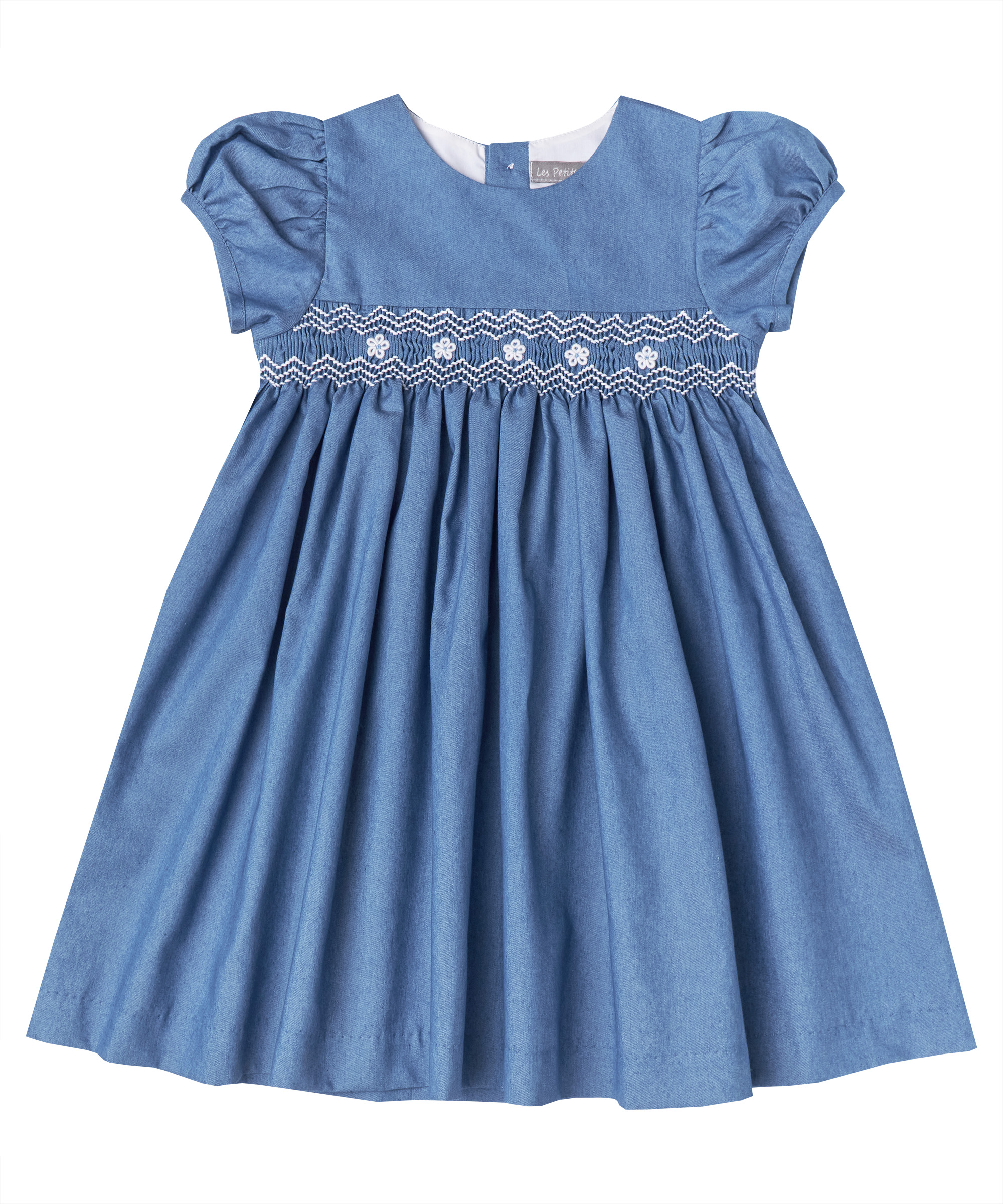 Chambray Smocked Puff Sleeve Dress - Smocked Bebe