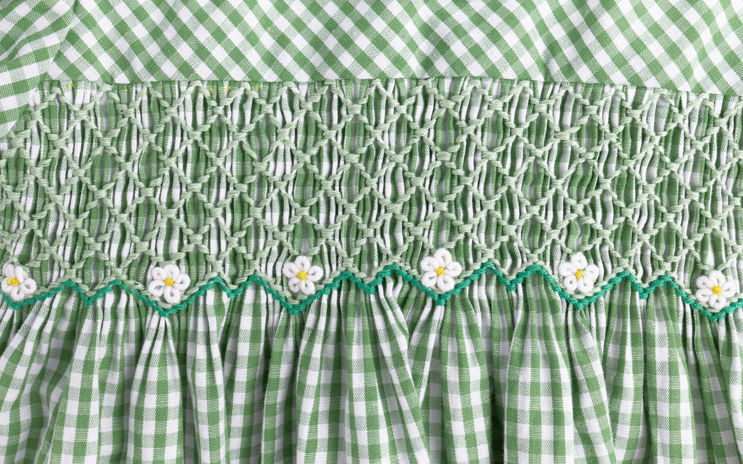 Green Gingham Smocked Ruffle Dress + Bloomers – Smocked Bebe